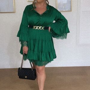 Green Dress w/ Lace Trim